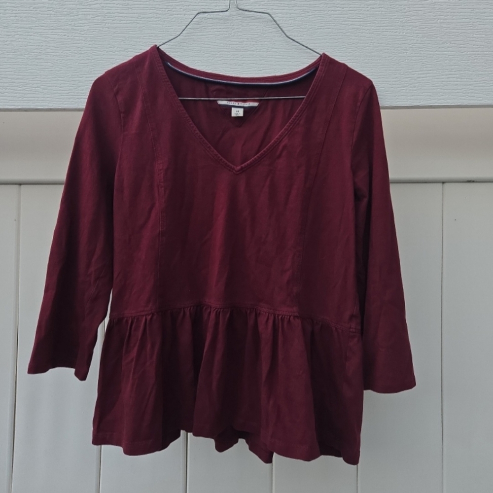 Tommy Hilfiger Deep Red V-Neck Peplum Blouse